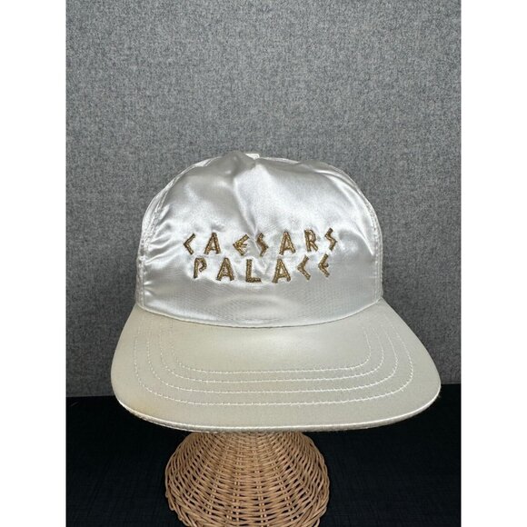 Vintage Ceasars Palace Adult Hat Baseball Cap Adjustable White Gold Satin Silky - Picture 1 of 15